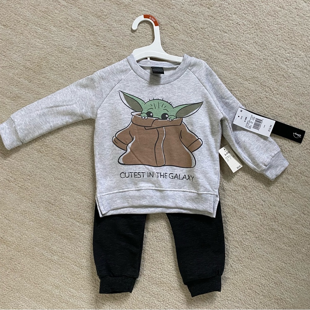 Star Wars sweat suit, Size: 3-6M, Color: Oatmeal & Charcoal Grey